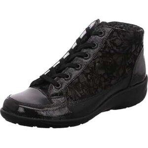 Semler Ladies Zip Up Shiny Black Ankle Sneaker Boots Size 7 EUC